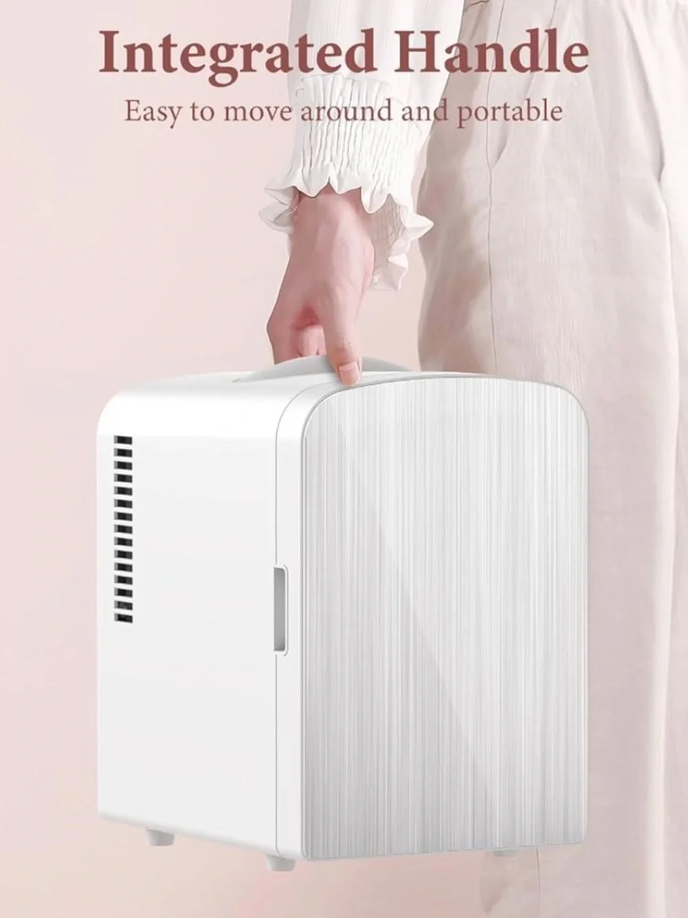 White Mini Skincare Fridge with Brushed Silver Door